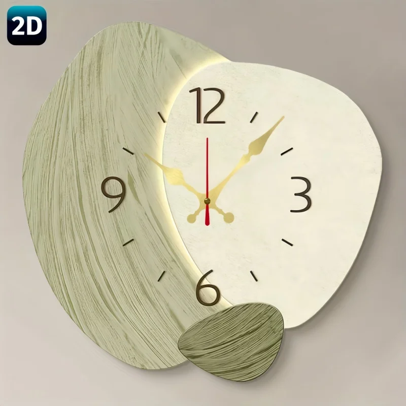 Lighting Home Decor Wall Clocks - 2D Flache, Holz-Wanduhr mit Geräuschlosem Uhrwerk