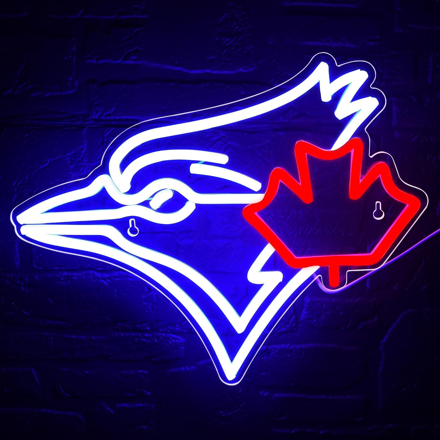 Jay Lighting Decor - USB dimmbar Blue Jay mit Ahornblatt-Neonschild,