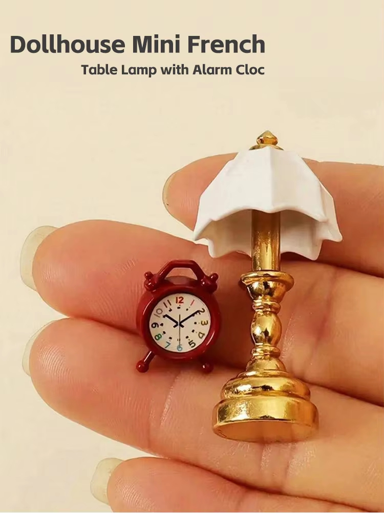 Lighting Decor Living Room - Miniatur Französische Tischlampe mit Wecker, 1:12