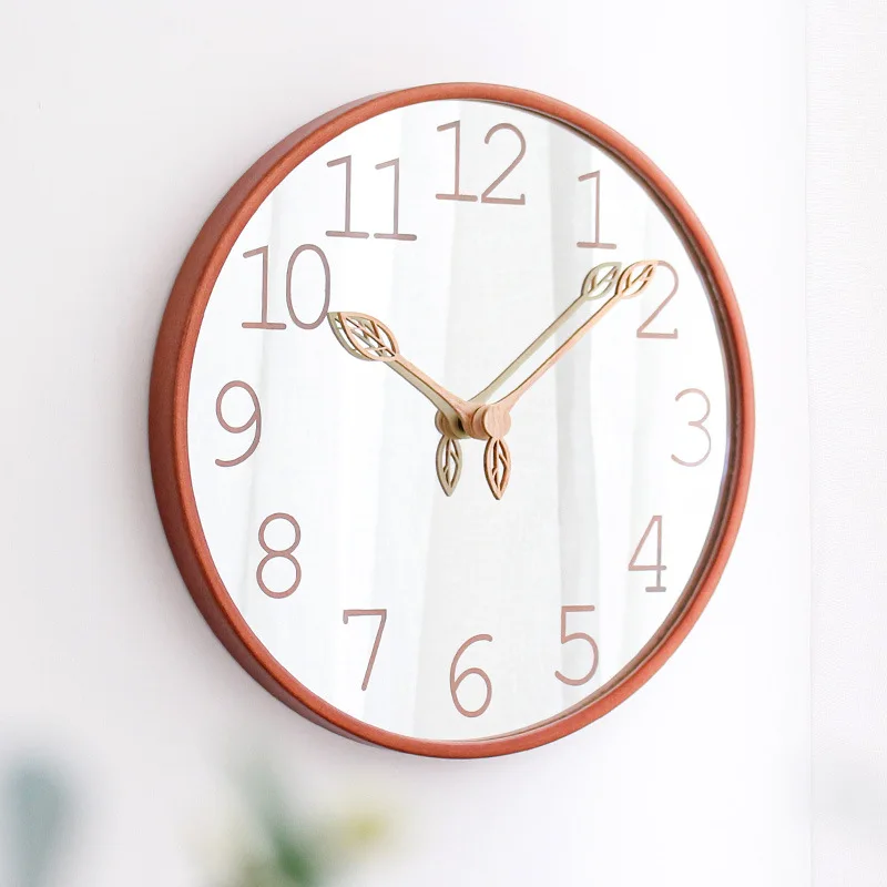 Lighting Home Decor Wall Clocks - 12-Zoll-Spiegel-Wanduhr aus Holz für die Heimdekoration,